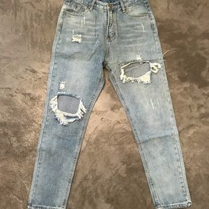 Distressed mom jeans